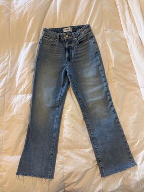 PAIGE Courtney Medium Blue Crop Flare Jeans with Raw Hem